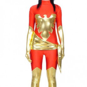 Red Lycra Spandex lycra Unisex Catsuit Party with Gold Shiny Catsuit Metallic Party Catsuit Phoenix