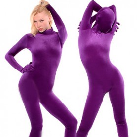 Velvet Purple Lycra Spandex lycra Catsuit Party