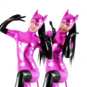 Purple Cat Woman Shiny Catsuit Metallic Party Catsuit Catsuit Party with Black Gloves