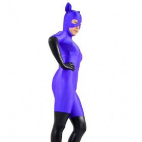 Purple Lycra Spandex lycra Unisex Catsuit Party with PVC Gloves and Stocking
