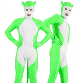 Shiny Catsuit Metallic Party Catsuit Green with White Unisex Catsuit Party