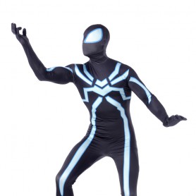 Black Fluorescence Spiderman Super Hero Fullbody Zentai Spandex lycra Halloween Unisex Lycra Morph lycra Zentai Suit