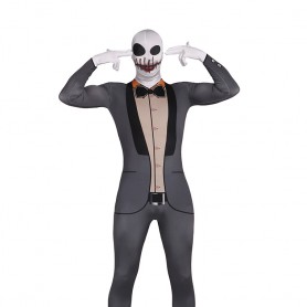 Gray Suit Skeleton Skull Halloween Lycra Fullbody Zentai Tights Suit