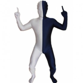 Deep Blue and White Split Halloween Holiday Party Cosplay Unisex Lycra Spandex lycra Zentai Suit