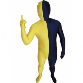 Deep Blue and Yellow Split Halloween Holiday Party Cosplay Unisex Lycra Spandex lycra Zentai Suit
