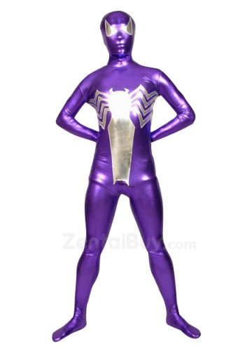 Purple With Silver Dragonfly Shiny Catsuit Metallic Party Catsuit Zentai Suit