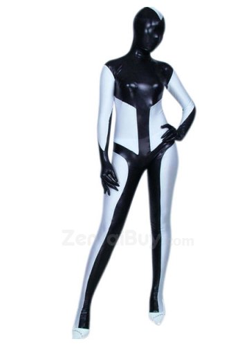 Black And White Shiny Catsuit Metallic Party Catsuit Unisex Suit