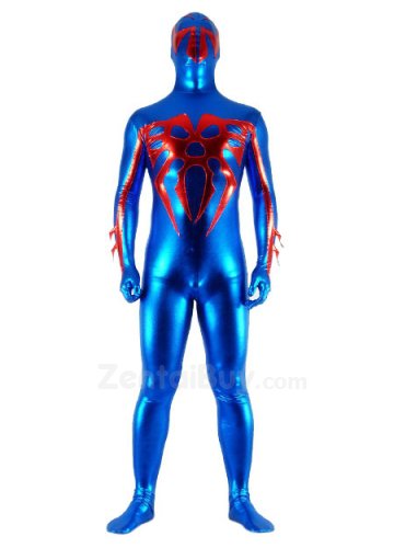 Blue And Red Shiny Catsuit Metallic Party Catsuit Super Hero Zentai Suit