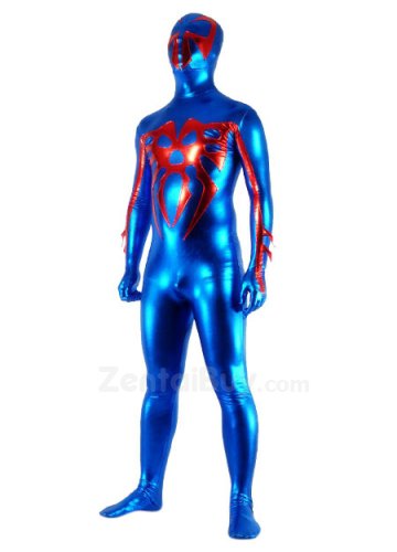 Blue And Red Shiny Catsuit Metallic Party Catsuit Super Hero Zentai Suit