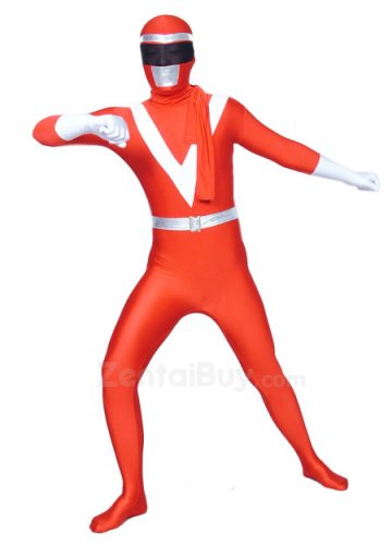 Red And White Lycra Shiny Catsuit Metallic Party Catsuit Super Hero Zentai Suit