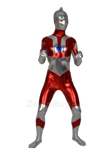 Red Gray Shiny Catsuit Metallic Party Catsuit Zentai Men\'s Suit