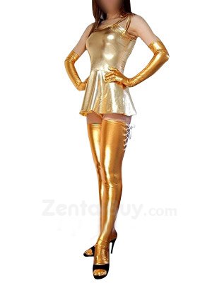 Classic Top Gold Shiny Catsuit Metallic Party Catsuit Sexy Dress
