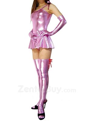 Ideal Superior Pink Shiny Catsuit Metallic Party Catsuit Sexy Dress