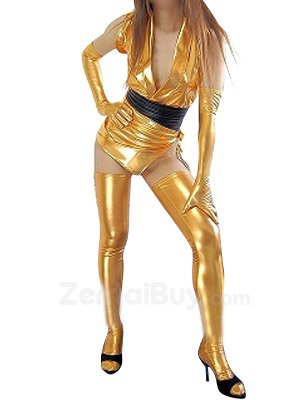 Cheap Classic Gold Shiny Catsuit Metallic Party Catsuit Sexy Costume