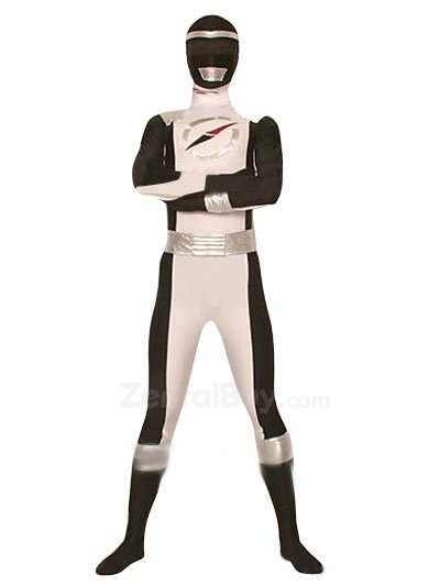 Black And White GouGou Senta Lycra Shiny Catsuit Metallic Party Catsuit Super Hero Costume