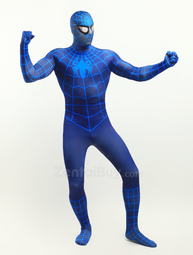 Deep Blue Spiderman Super Hero Halloween Fullbody Zentai Spandex lycra Holiday Party Unisex Lycra Morph lycra Zentai Suit