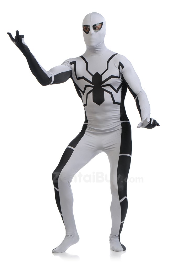 White and Black Spiderman Super Hero Halloween Fullbody Zentai Spandex lycra Holiday Party Unisex Lycra Morph lycra Zentai Suit