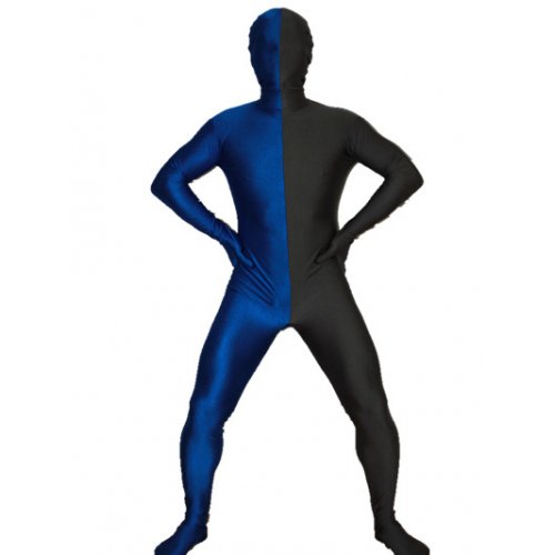 Black and Deep Blue Split Halloween Holiday Party Cosplay Unisex Lycra Spandex lycra Zentai Suit