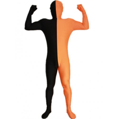 Black and Orange Split Halloween Holiday Party Cosplay Unisex Lycra Spandex lycra Zentai Suit