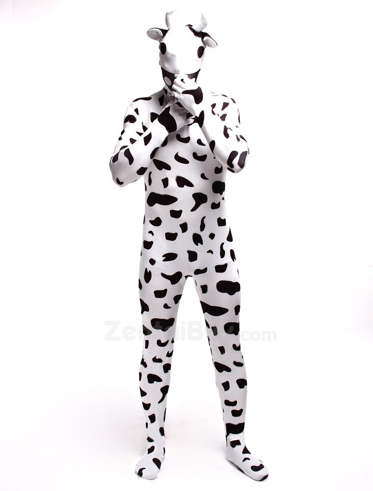 Black and White Dots Cow Cartoon Fullbody Zentai Halloween Spandex lycra Holiday Party Unisex Cosplay Zentai Suit