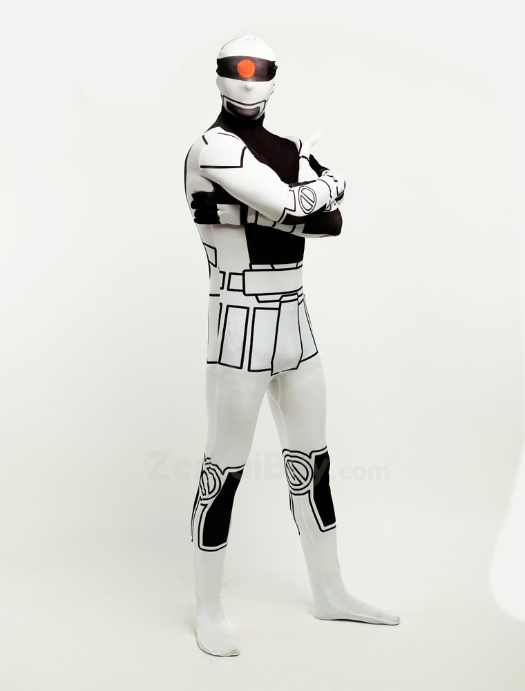 Black and White Robot Halloween Fullbody Zentai Spandex lycra Holiday Party Unisex Lycra Morph lycra Zentai Suit