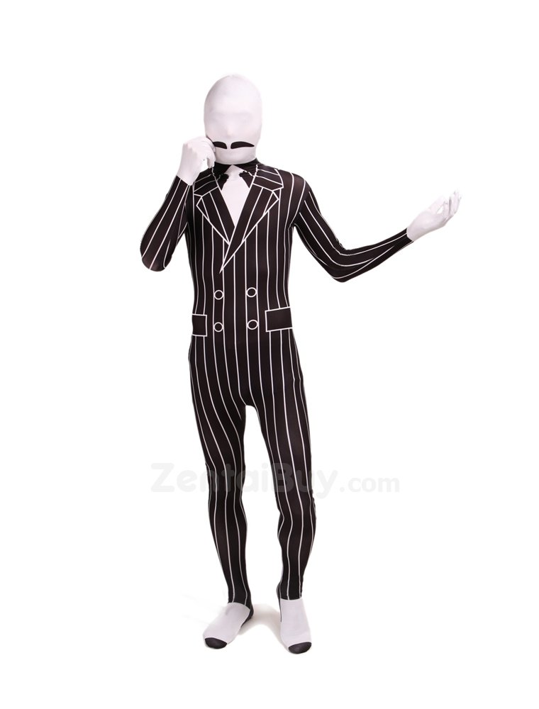 Black and White Stripe Fullbody Zentai Halloween Spandex lycra Holiday Party Unisex Cosplay Zentai Suit