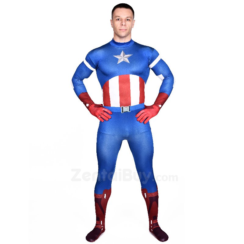 Blue Captain America Fullbody Zentai Halloween Spandex lycra Holiday Party Unisex Cosplay Zentai Suit