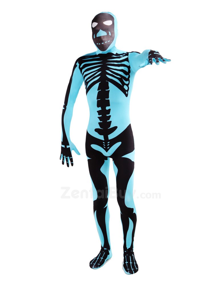 Blue Skull Flag Fullbody Zentai Halloween Spandex lycra Holiday Party Unisex Cosplay Zentai Suit