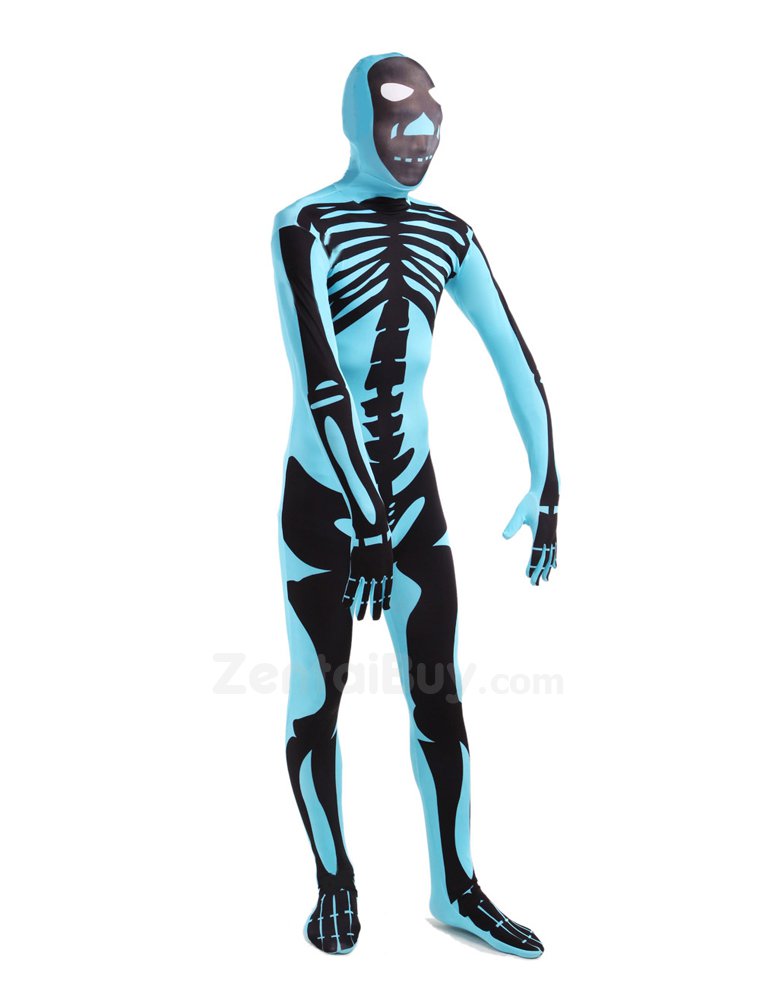 Blue Skull Flag Fullbody Zentai Halloween Spandex lycra Holiday Party Unisex Cosplay Zentai Suit