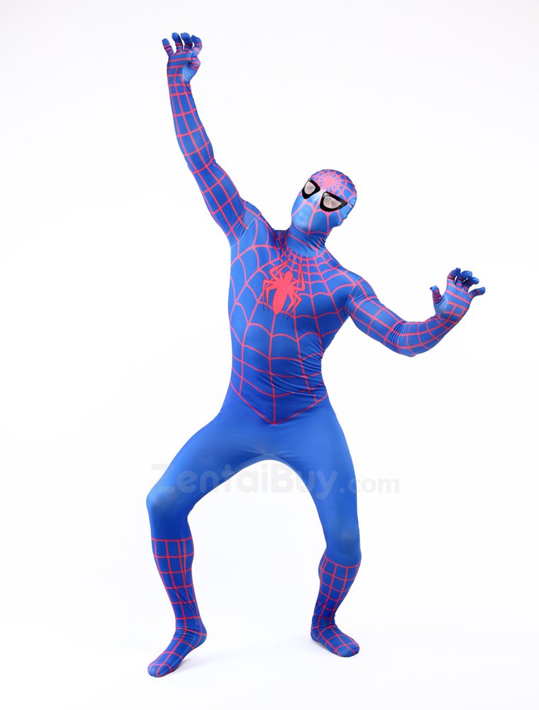 Blue Spiderman Super Hero Halloween Fullbody Zentai Spandex lycra Holiday Party Unisex Lycra Morph lycra Zentai Suit