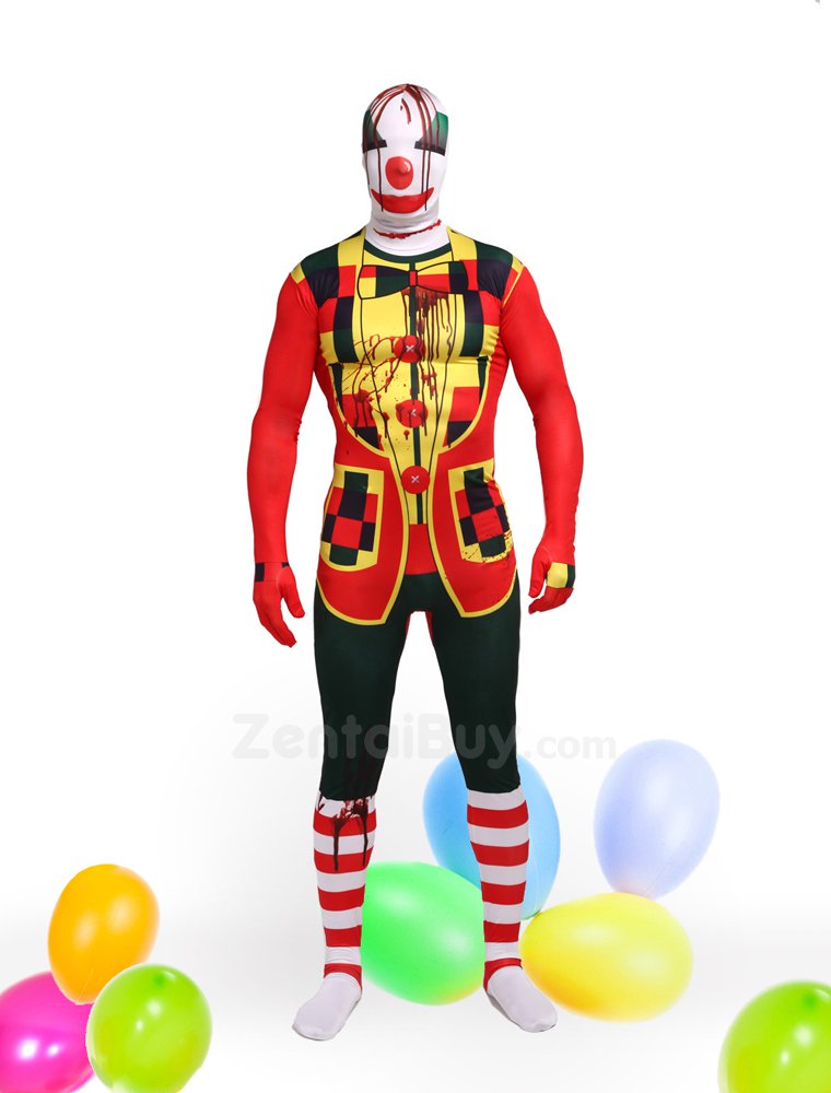 Colorful Clown Fullbody Zentai Halloween Spandex lycra Holiday Party Unisex Cosplay Zentai Suit