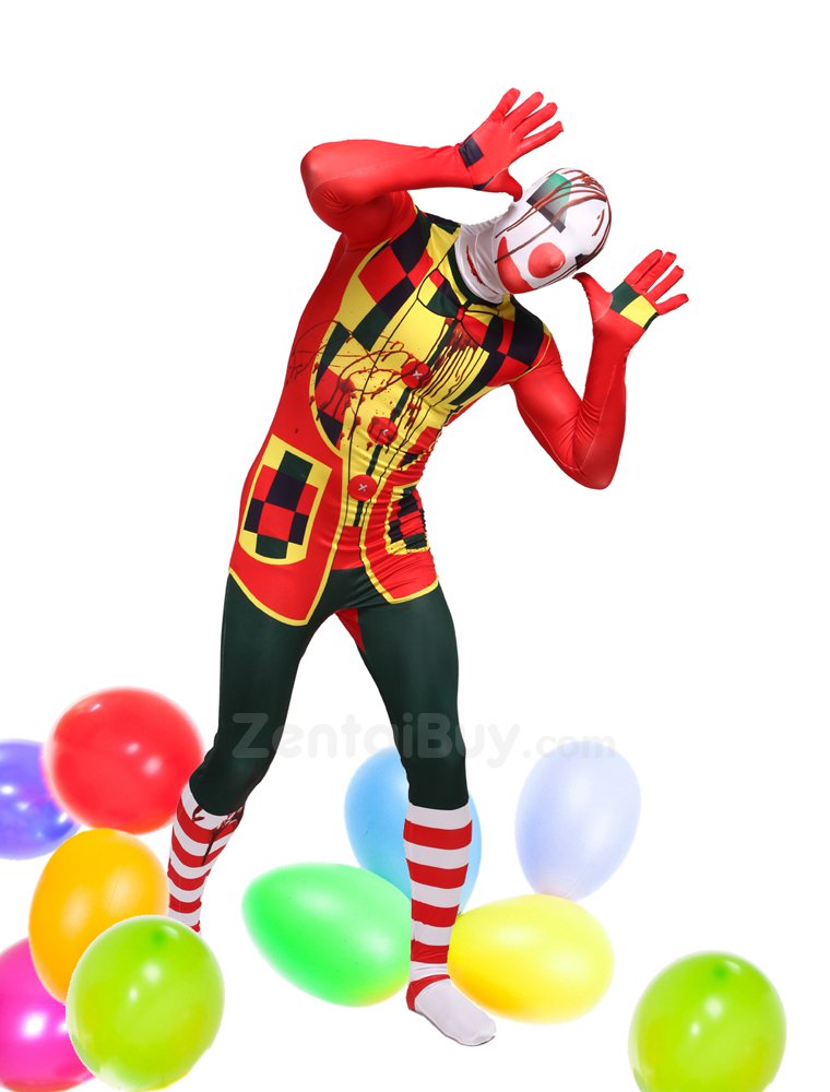Colorful Clown Fullbody Zentai Halloween Spandex lycra Holiday Party Unisex Cosplay Zentai Suit