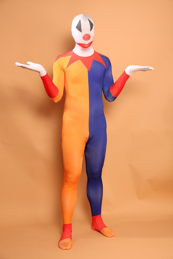 Orange and Blue Clown Halloween Fullbody Zentai Spandex lycra Holiday Party Unisex Lycra Morph lycra Zentai Suit