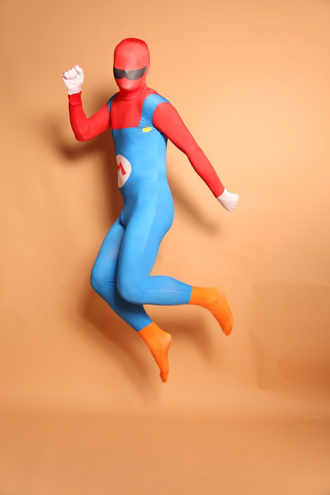 Red and Blue Big Beard Fullbody Zentai Halloween Spandex lycra Holiday Party Unisex Cosplay Zentai Suit