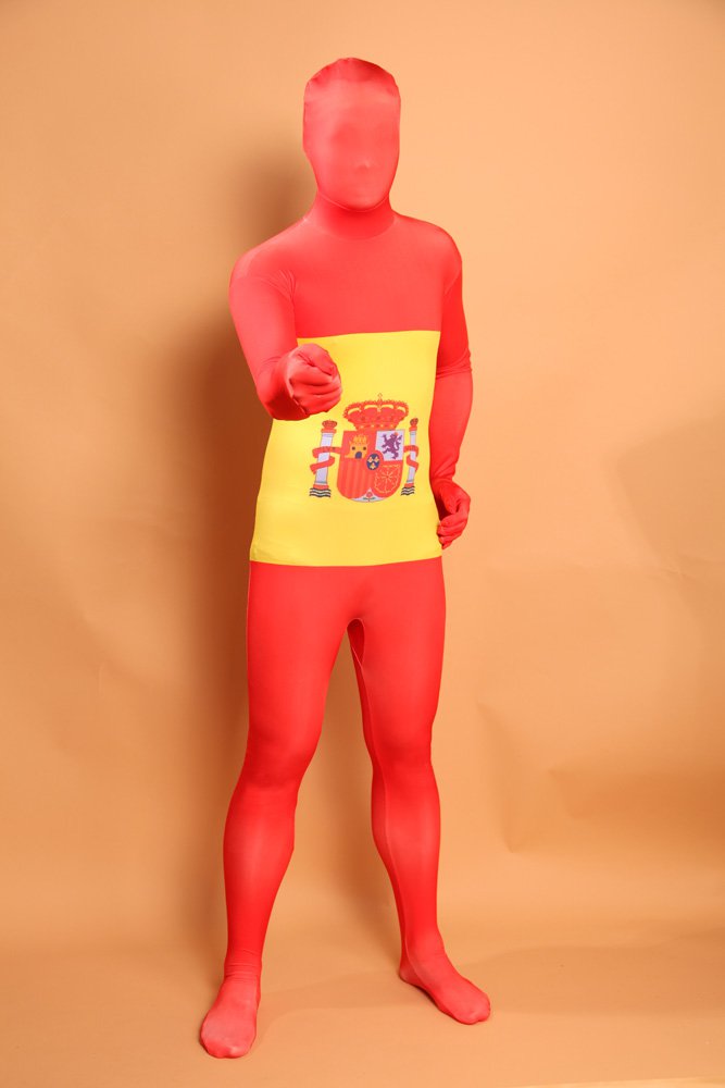 Spain National Flag Fullbody Zentai Halloween Spandex lycra Holiday Party Unisex Cosplay Zentai Suit