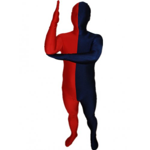 Red and Deep Blue Split Halloween Holiday Party Cosplay Unisex Lycra Spandex lycra Zentai Suit