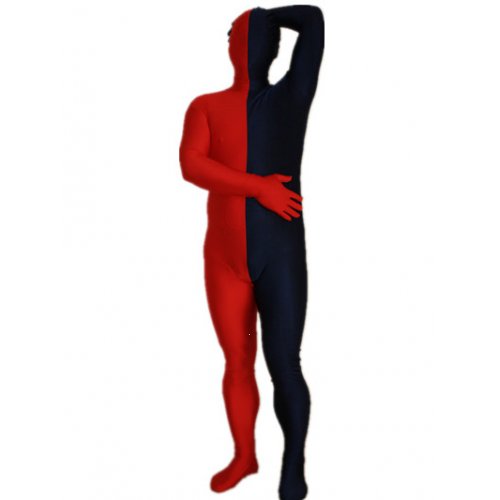 Red and Deep Blue Split Halloween Holiday Party Cosplay Unisex Lycra Spandex lycra Zentai Suit