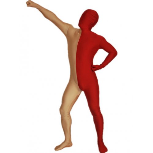 Red and Flesh color Split Halloween Holiday Party Cosplay Unisex Lycra Spandex lycra Zentai Suit