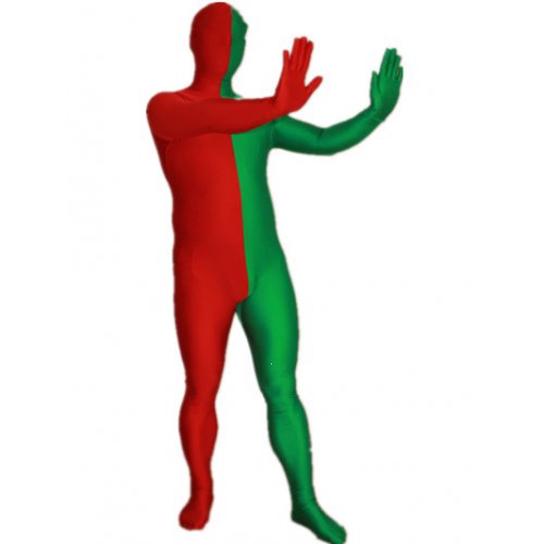 Red and Green Christmas Split Halloween Holiday Party Cosplay Unisex Lycra Spandex lycra Zentai Suit