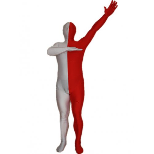 Red and White Christmas Split Halloween Holiday Party Cosplay Unisex Lycra Spandex lycra Zentai Suit