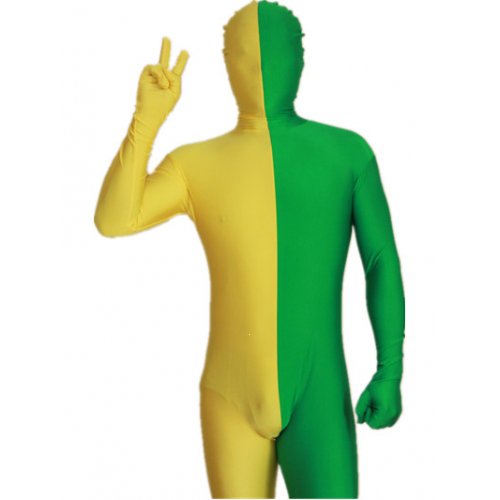 Yellow and Green Split Halloween Holiday Party Cosplay Unisex Lycra Spandex lycra Zentai Suit